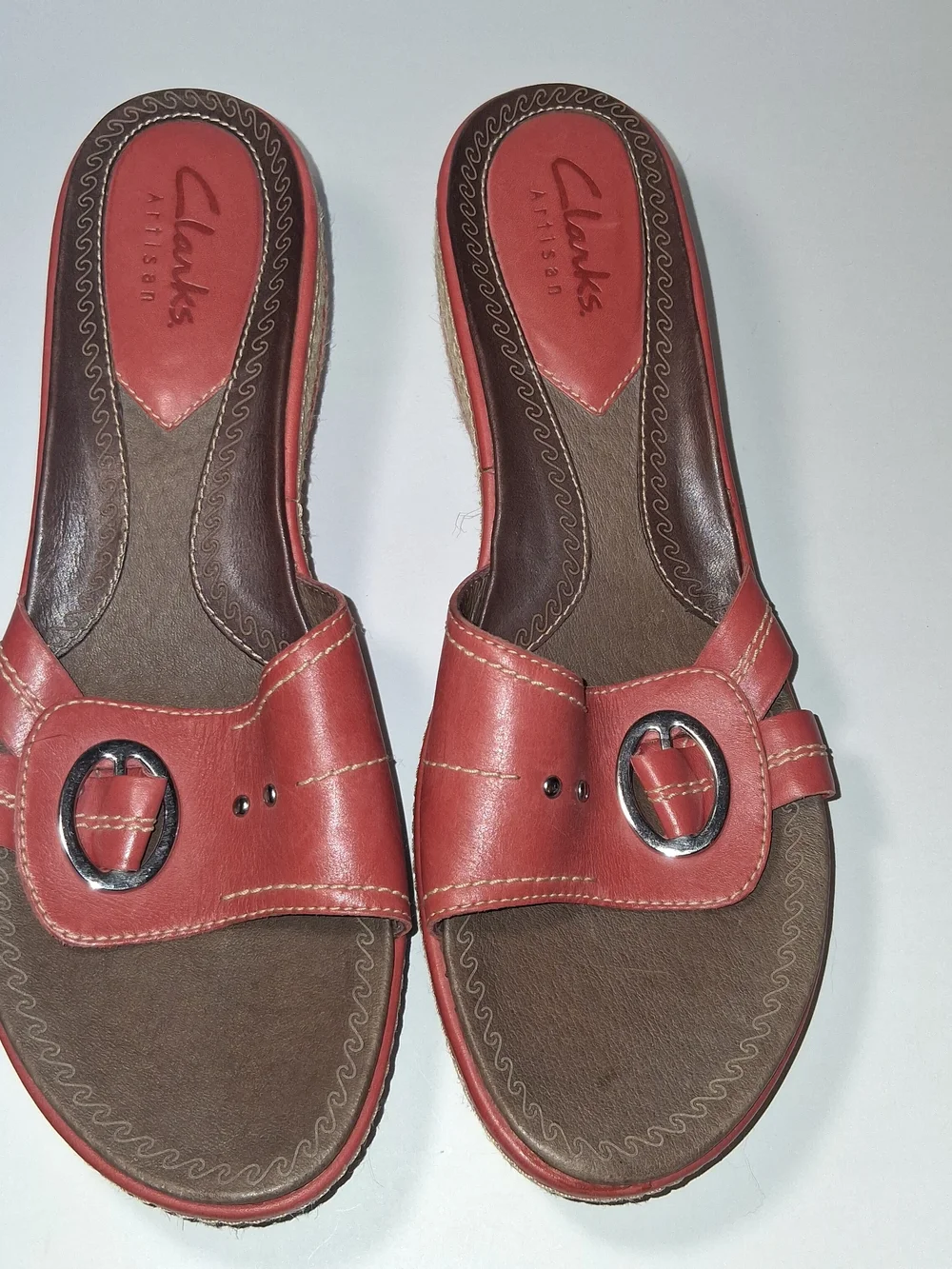 Clark's Artisan Red Leather Slide Sandals Women's US Size 8.5 M